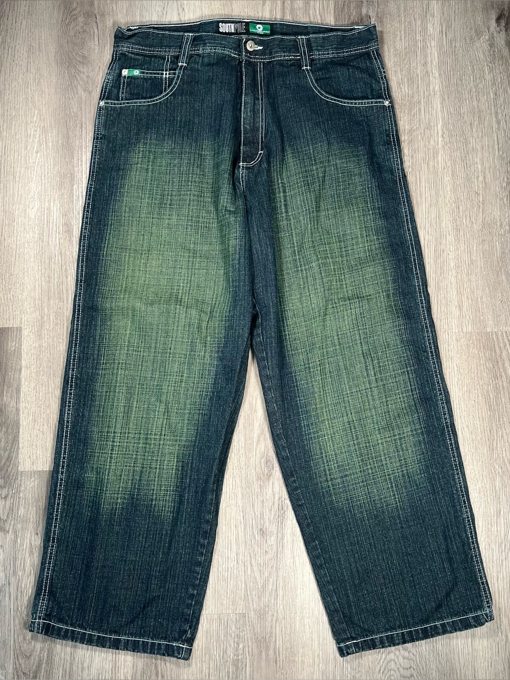 Vintage Southpole Green Washed Tab Baggy Jeans Faded Mens 36x30 Y2K Wide Leg